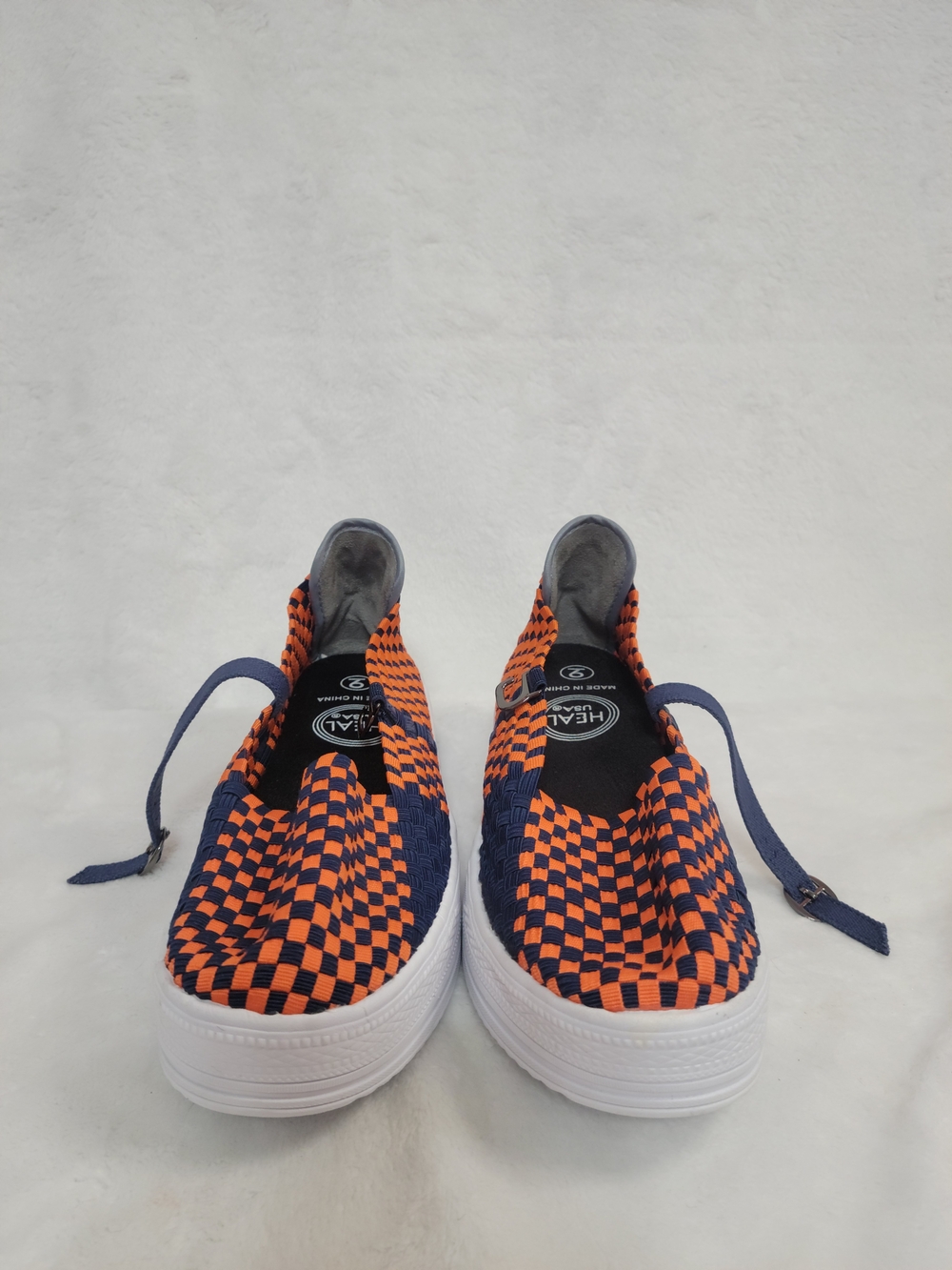 Heal Brand Unisex Slip-On Checkerboard Sneakers in Orange and Navy